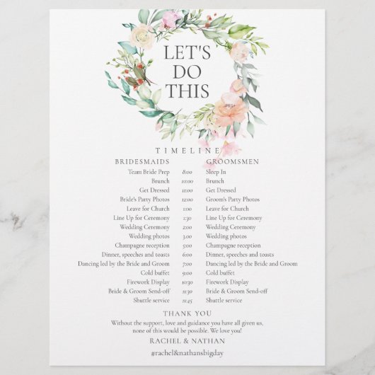 Papier Calendrier de mariage à la rose en guirlande (Devant)