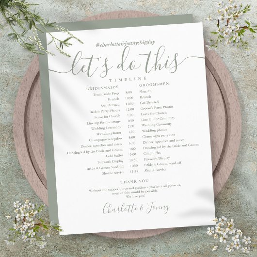 Papier Calendrier de mariage à l'écriture vert sauge