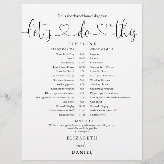 Papier Calendrier de mariage à script noir et blanc (Devant)
