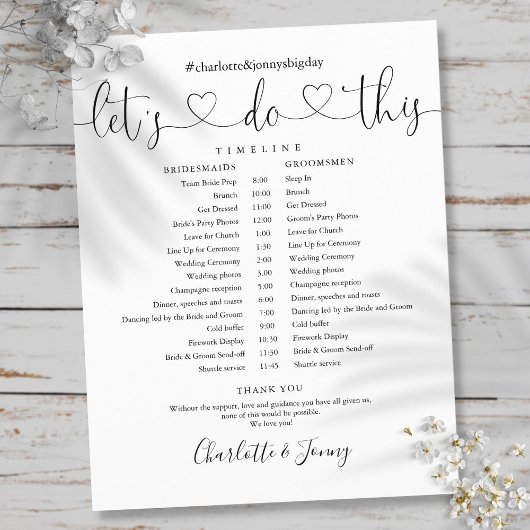 Papier Calendrier de mariage à script noir et blanc