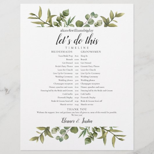 Papier Calendrier de mariage au eucalyptus verdoyant (Devant)