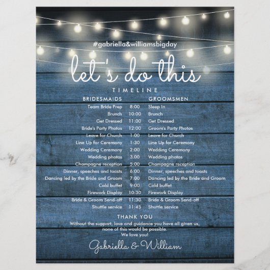 Papier Calendrier de mariage avec guirlandes rustiques (Devant)