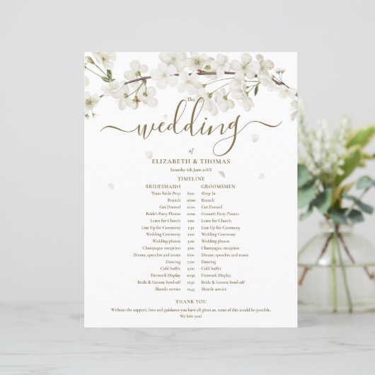 Papier Calendrier de Mariage de script floral de fleur (Debout devant)