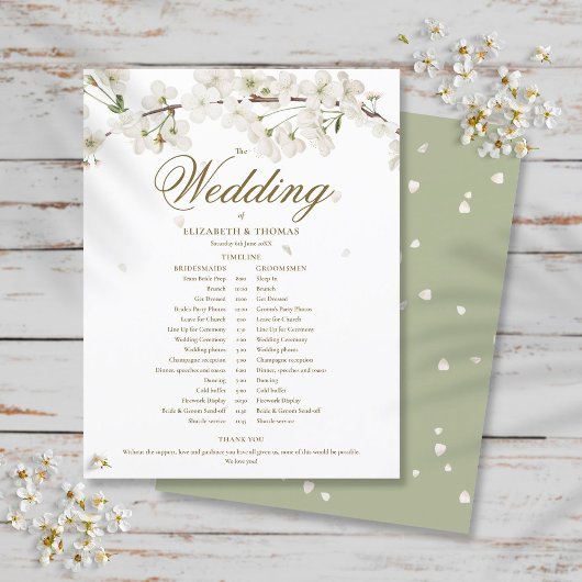 Papier Calendrier de mariage floral à fleurs blanches