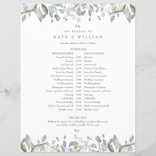 Papier Calendrier de mariage floral feuillage verdure (Devant)