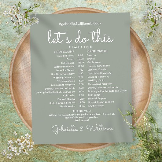 Papier Calendrier de mariage moderne vert sauge