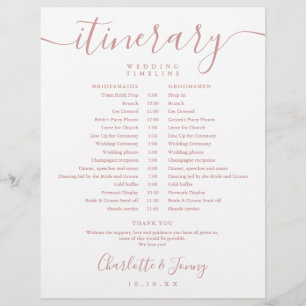 Papier Calendrier de mariage rose poudré Itinéraire Chron