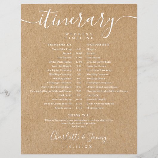 Papier Calendrier de mariage rustique Kraft Itinéraire ch (Devant)