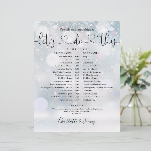 Papier Calendrier de mariage script à thème flocons de ne (Debout devant)