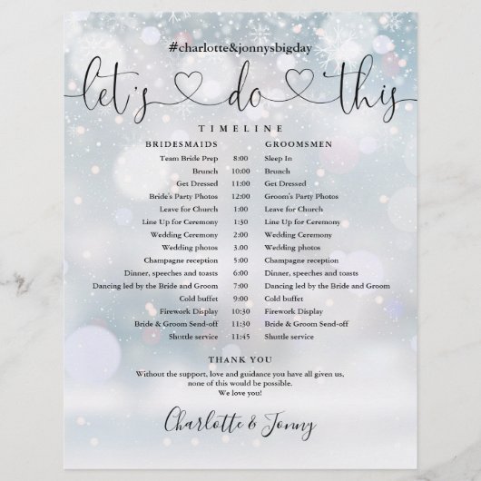 Papier Calendrier de mariage script flocons de neige hive (Devant)