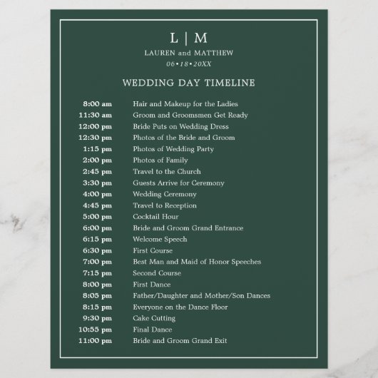 Papier Calendrier de mariage simple avec monogramme en ve (Devant)
