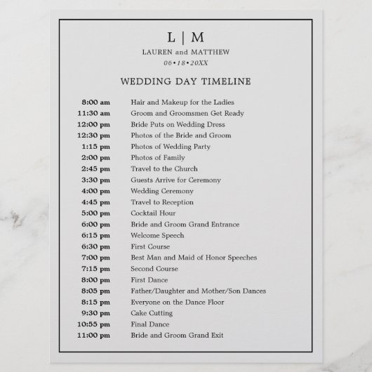 Papier Calendrier de mariage simple avec monogramme gris (Devant)