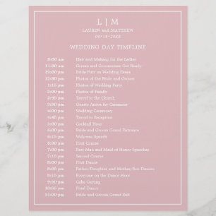 Papier Calendrier de mariage simple avec monogramme rose 