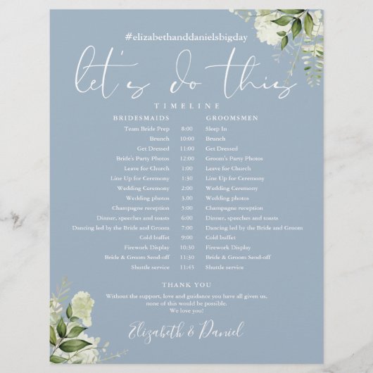 Papier Calendrier de Mariage vert Dusty Blue (Devant)