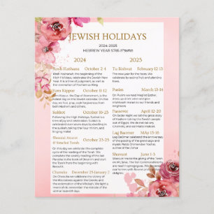 Papier Calendrier des fêtes juives 2024 2025 Floral rose