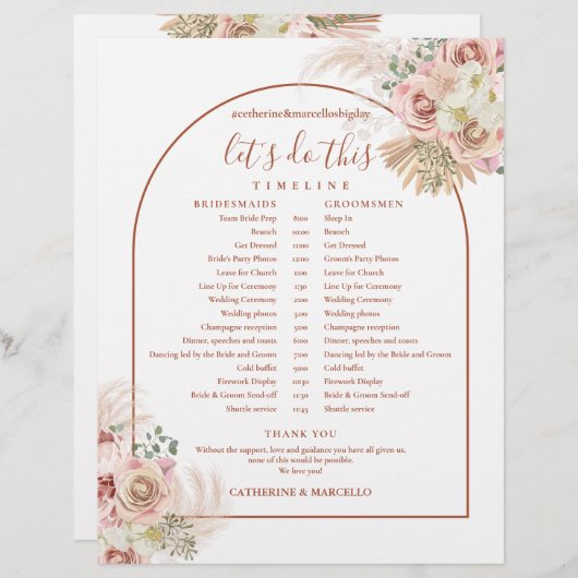 Papier Calendrier des Mariages de Pampas Grass Terracotta (Devant / Derrière)