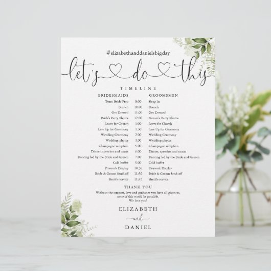 Papier Calendrier du Mariage de script de coeur de verdur (Debout devant)