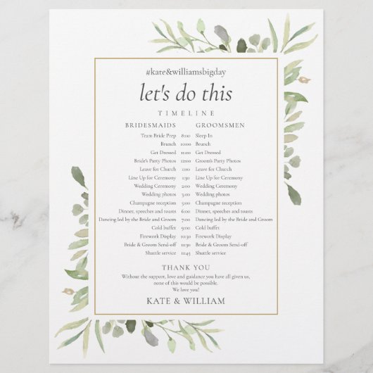 Papier Calendrier du Mariage du feuillage vert (Devant)