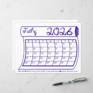Papier Calendrier du mois de juillet 2026 Bleu Fonte de t