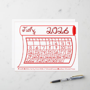 Papier Calendrier du mois de juillet 2026, fonte de tissu