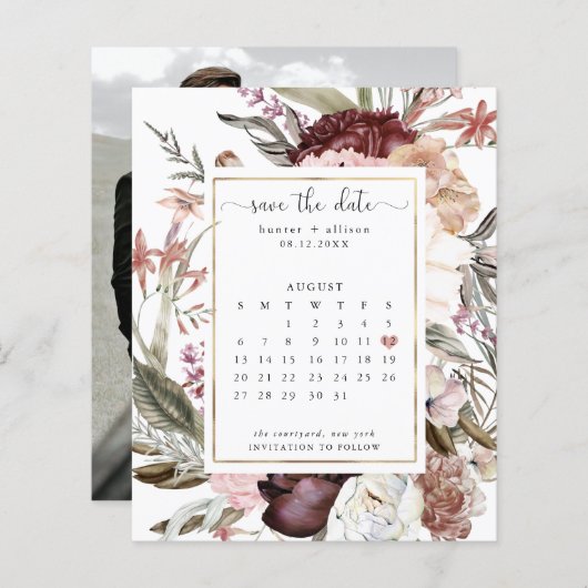 Papier Calendrier Dusty Rose Enregistrer la date (Devant / Derrière)
