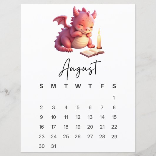 Papier Calendrier Fantastique de Bébé Dragon d'Août (Devant)