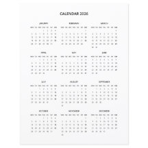 Calendrier imprimable minimaliste moderne 2026 en