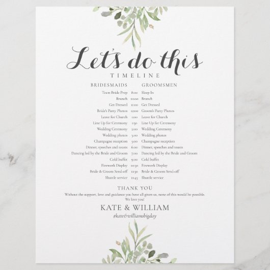 Papier Calendrier Mariage du script de feuillage vert (Devant)