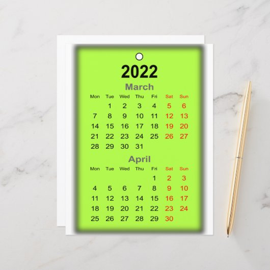 Papier Calendrier mars avril 2022 Imprimer sur.. (Devant/Arrière en situation)