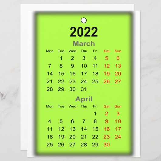 Papier Calendrier mars avril 2022 Imprimer sur.. (Devant / Derrière)