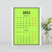 Papier Calendrier mars avril 2022 Imprimer sur.. (Debout devant)