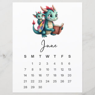 Papier Calendrier mensuel de juin Baby Dragon Playful Fan