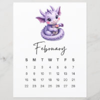 Calendrier mensuel fantaisiste de février avec béb