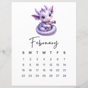 Papier Calendrier mensuel fantaisiste de février avec béb