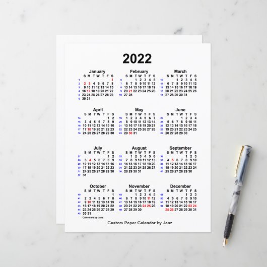 Papier Calendrier personnalisé des vacances de 52 semaine (Devant/Arrière en situation)