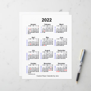 Papier Calendrier personnalisé des vacances de 52 semaine