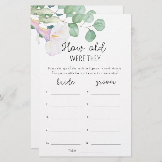 Papier Calla et eucalypt - Quel âge avaient-ils la mariée (Devant / Derrière)