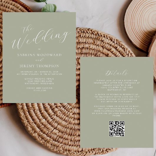 Papier Calligraphie de Budget Code QR Vert Sauge Mariage