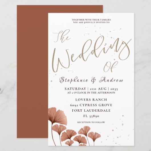 Papier Calligraphie de budget mariage feuillage terracott (Devant / Derrière)