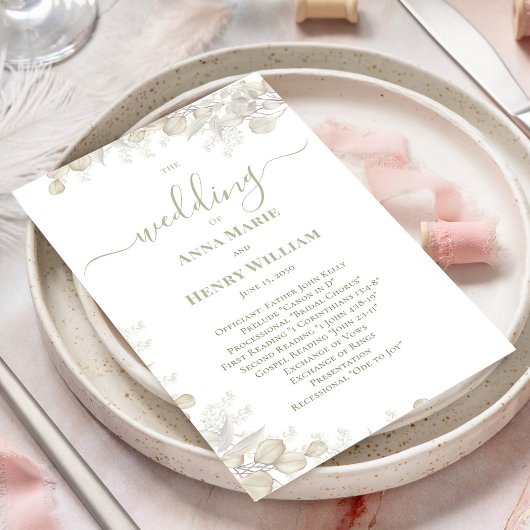 Papier Calligraphie de mariage floral vert sauge programm