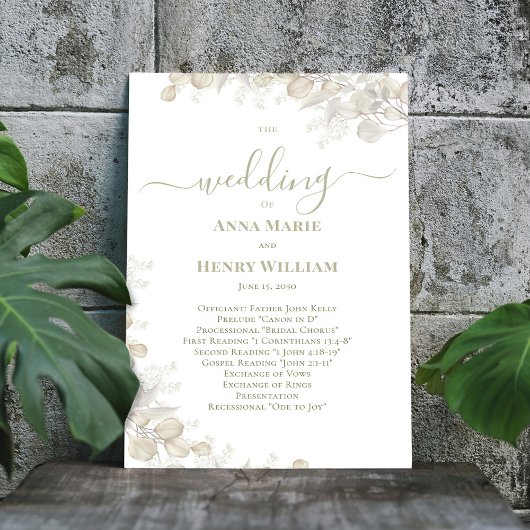 Papier Calligraphie de mariage floral vert sauge programm