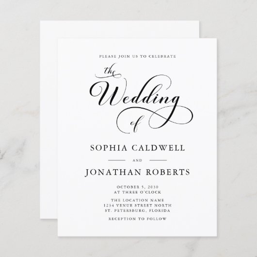 Papier Calligraphie élégante du budget QR Code Mariage in (Devant / Derrière)