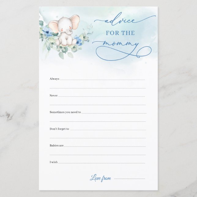 Papier Calligraphie Garçon Elephant Conseils Pour La Mama (Devant)