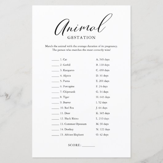 Papier Calligraphie minimaliste Jeu de Gestation de Bébé (Devant)