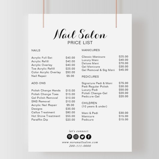 Papier Calligraphie minimaliste Salon à ongles Tarifs