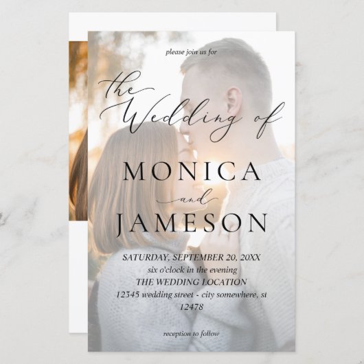 Papier Calligraphie Moderne de Budget V2 Photo Mariage ME (Devant / Derrière)