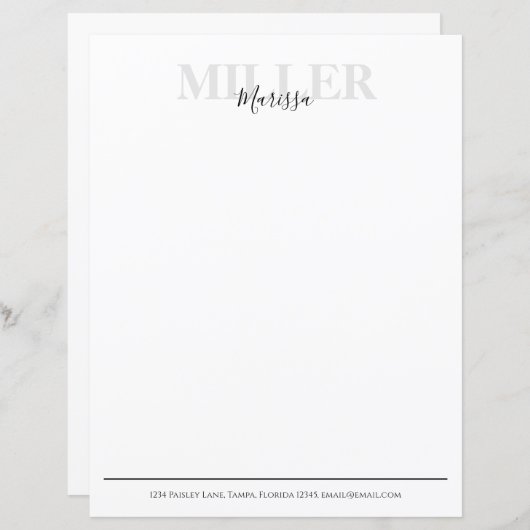 Papier Calligraphie moderne Nom simple du monogramme (Devant / Derrière)