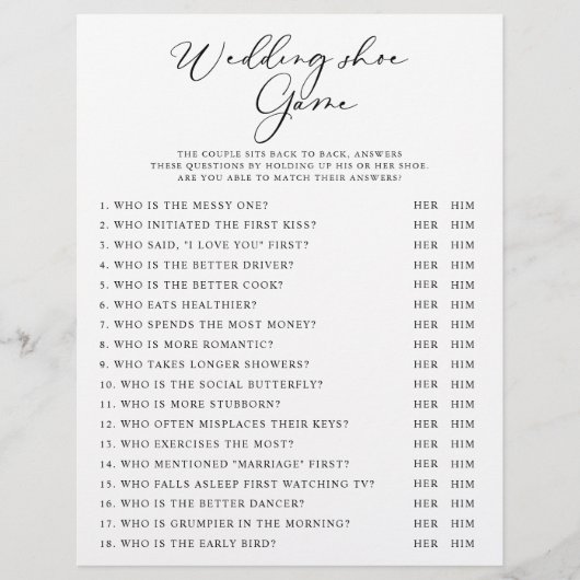 Papier Calligraphie noir et blanc Mariage jeu de chaussur (Devant)