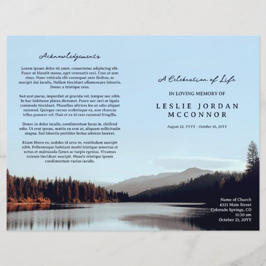 Papier Calm Lake Celebration of Life Funeral Program (Devant)