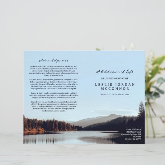 Papier Calm Lake Celebration of Life Funeral Program (Debout devant)